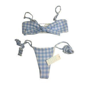 Frankie’s Bikinis Enzo Gingham SET Blue White Checkered Top Size S Bottom XS New